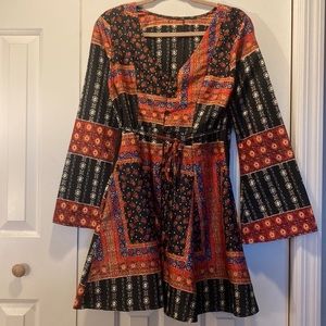 Multi Colored Mini Button Up and Tie Dress/Shirt